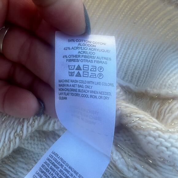 Lucky Brand Cream Gold Star Snowflake Crew Neck Pullover Sweater Large - Picture 4 of 8